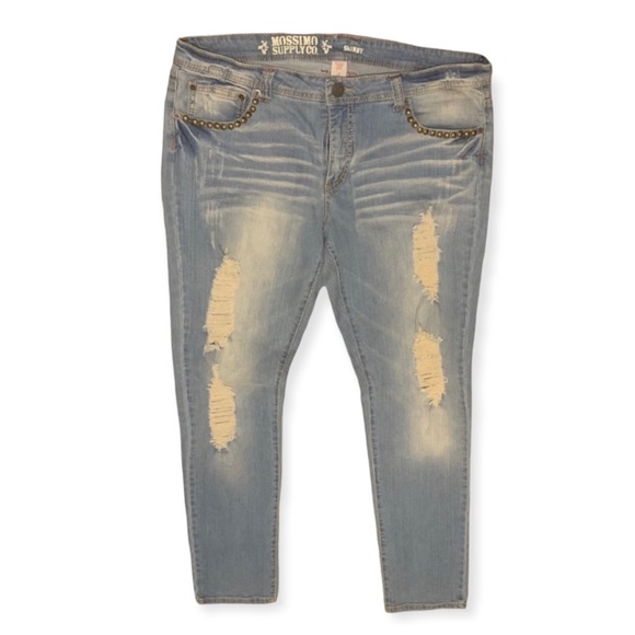 Mossimo Supply Co. Blue Light Wash Stud Pocketed Distressed Skinny Jeans Size 17 - Picture 2 of 8